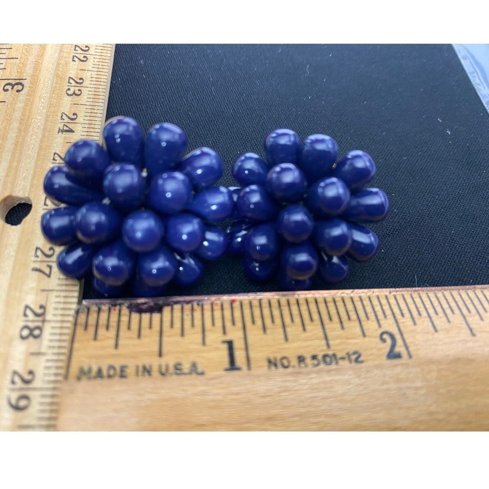 Vintage Navy Blue Cluster Clip On Earrings Beadcore‎ Fashion Jewelry